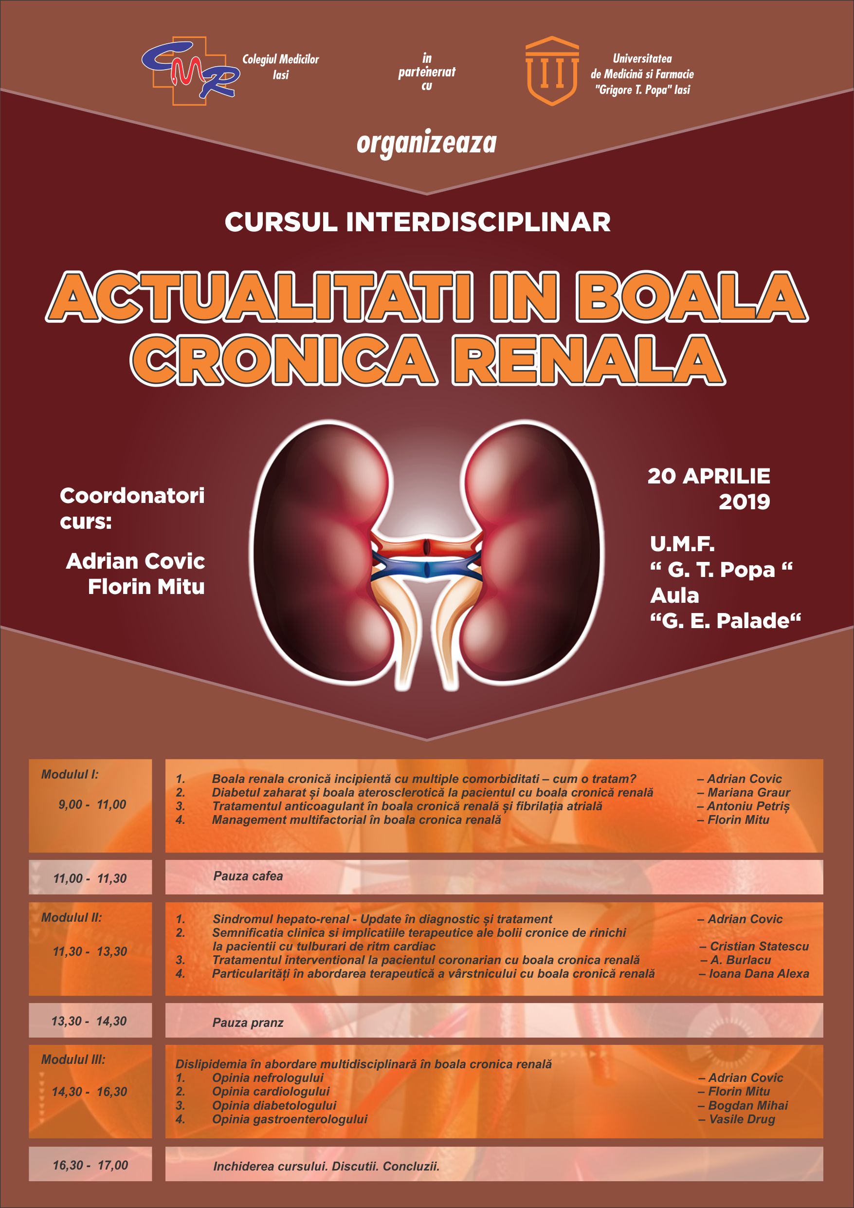 Cursul interdisciplinar – Actualitati in boala cronica renala – 20 Aprilie 2019