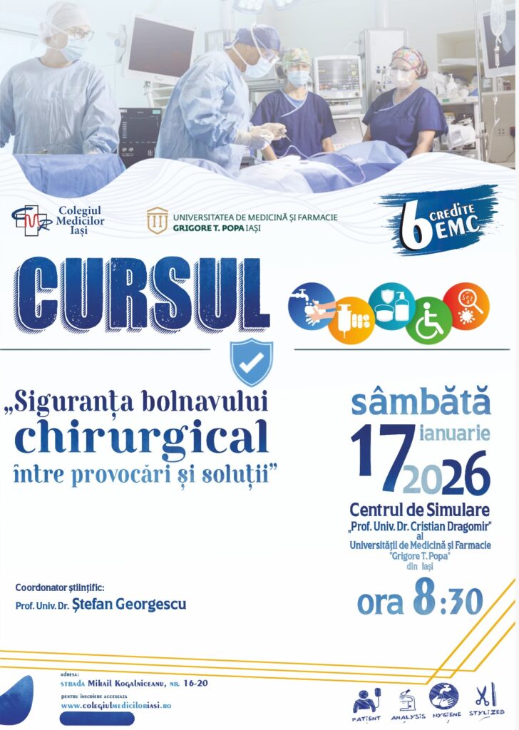 Invitație curs EMC „SIGURANȚA BOLNAVULUI CHIRURGICAL ÎNTRE PROVOCĂRI ȘI SOLUȚII”-17 Ianuarie 2026